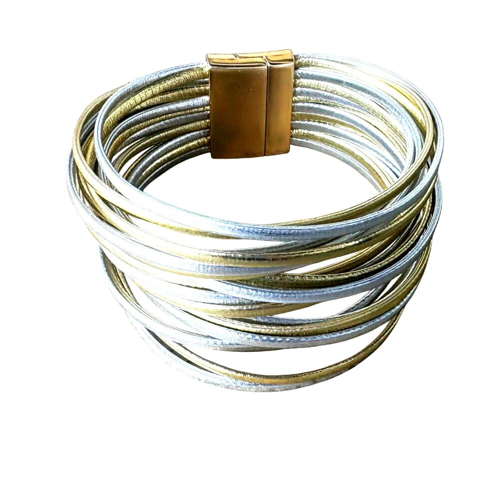 Madewell Gold + Silver Stacked Strand faux leather  Bracelet Magnetic Layered
